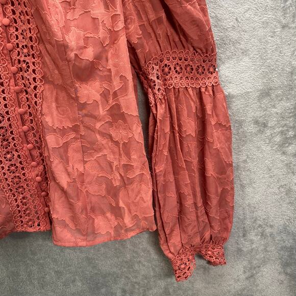 Lace‎ Button Up Shirt Top Women 1XL Puff Sleeve Indie Boho Chic Romantic Renfair - Picture 9 of 14